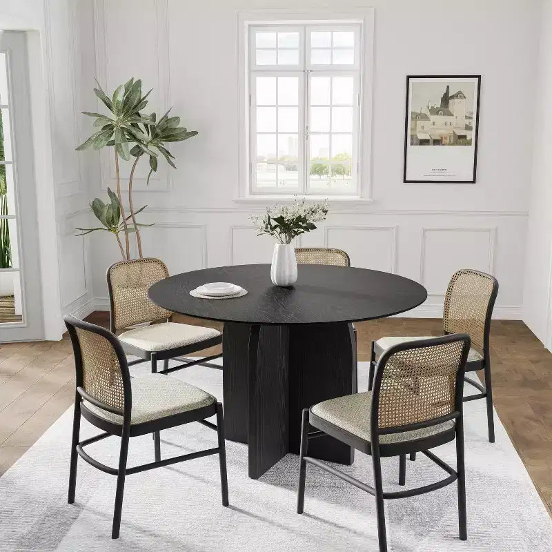 PexFix 45 x45 Solid Wood Round Dining Table with Black Finish and Elegant Arched Legs for Modern Dining Rooms & Kitchens