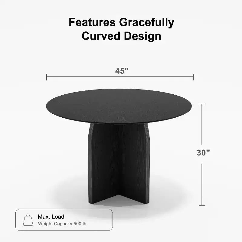 PexFix 45 x45 Solid Wood Round Dining Table with Black Finish and Elegant Arched Legs for Modern Dining Rooms & Kitchens