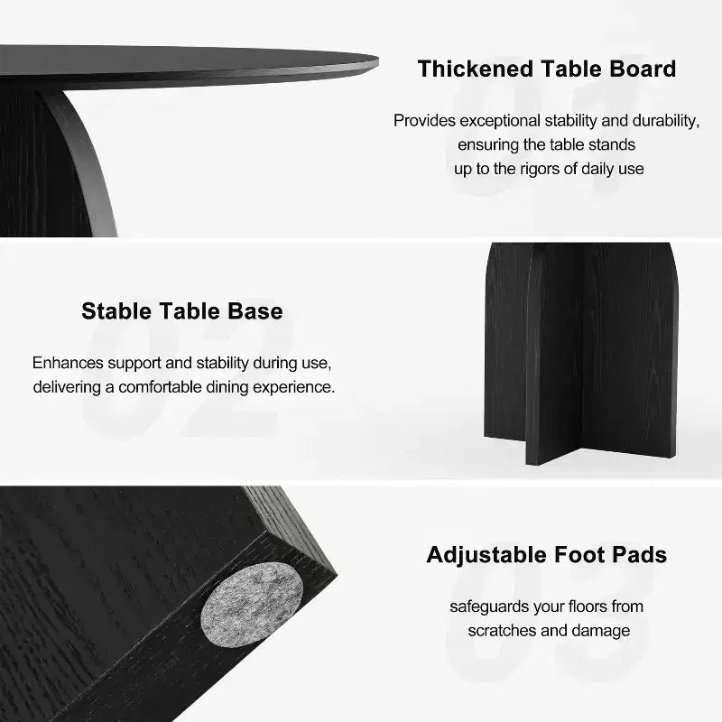 PexFix 45 x45 Solid Wood Round Dining Table with Black Finish and Elegant Arched Legs for Modern Dining Rooms & Kitchens