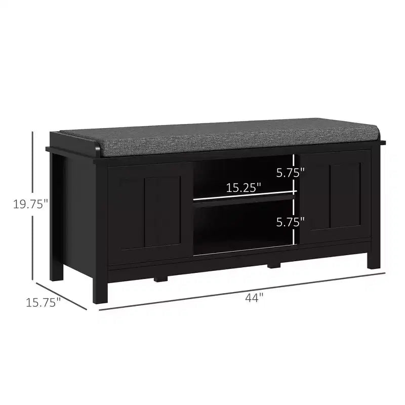 TUYOHW Entryway Shoe Bench Storage Ottoman with Sliding Doors, Adjustable Shelving with 6 Compartments and Padded Seat
