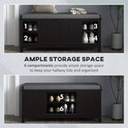 TUYOHW Entryway Shoe Bench Storage Ottoman with Sliding Doors, Adjustable Shelving with 6 Compartments and Padded Seat