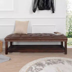 TUYOHW Upholstered Bed Bench Bed Entrance Shoe Bench, 60 with Nailhead Trim Upholstered Leather Bench Living Room Shoe Rack Footstool