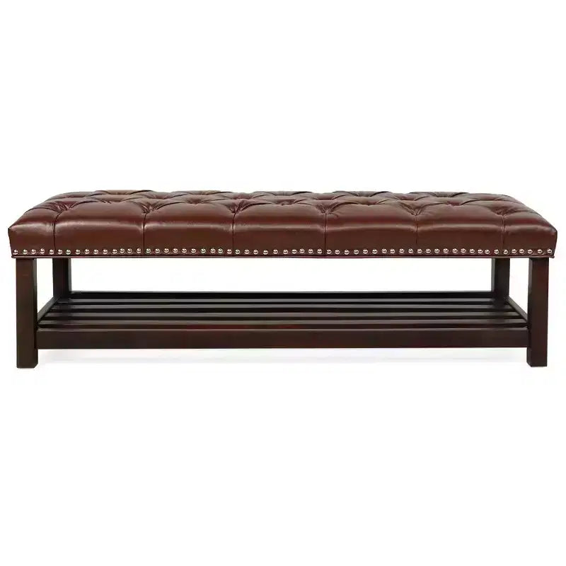 Panca da letto imbottita TUYOHW, 60 cm con rivestimento in pelle imbottita con borchie, scarpiera per ingresso, poggiapiedi per soggiorno