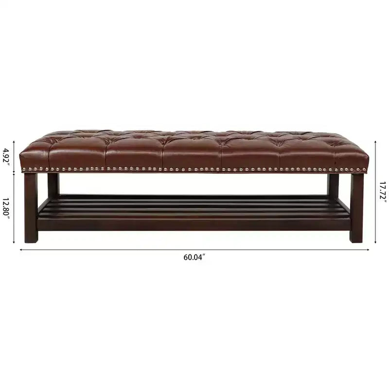 Panca da letto imbottita TUYOHW, 60 cm con rivestimento in pelle imbottita con borchie, scarpiera per ingresso, poggiapiedi per soggiorno