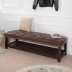 Panca da letto imbottita TUYOHW, 60 cm con rivestimento in pelle imbottita con borchie, scarpiera per ingresso, poggiapiedi per soggiorno