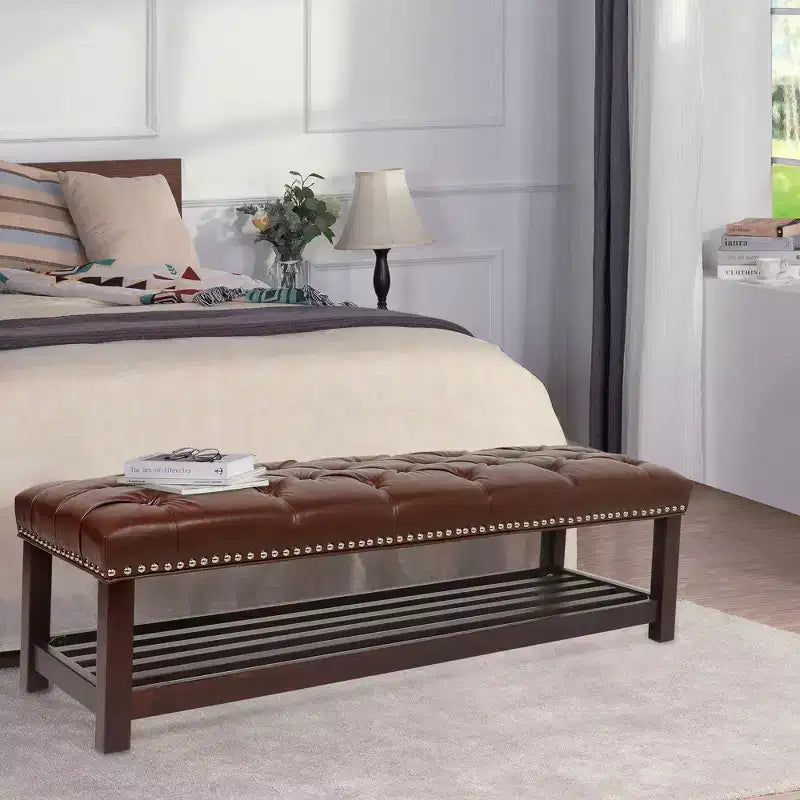 Panca da letto imbottita TUYOHW, 60 cm con rivestimento in pelle imbottita con borchie, scarpiera per ingresso, poggiapiedi per soggiorno