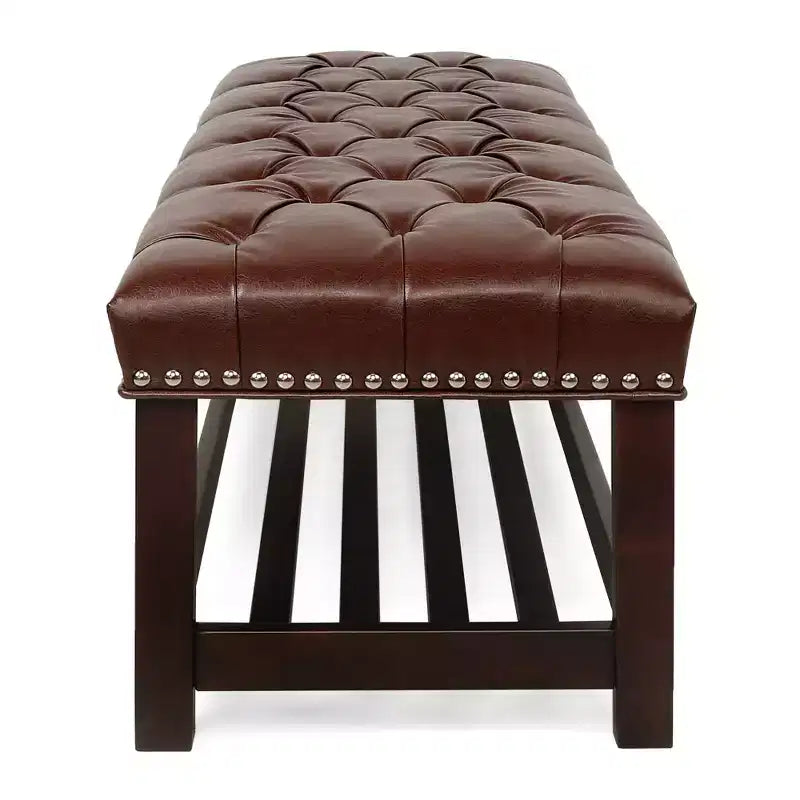 Panca da letto imbottita TUYOHW, 60 cm con rivestimento in pelle imbottita con borchie, scarpiera per ingresso, poggiapiedi per soggiorno