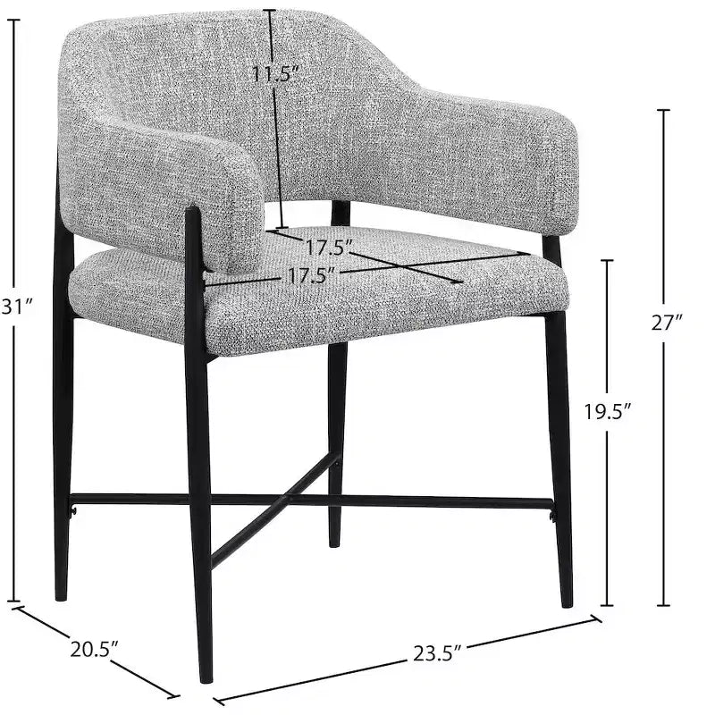 Meridina Furniture, Sedia da Pranzo Imbottita in Tessuto Dame Grey, Set da 2