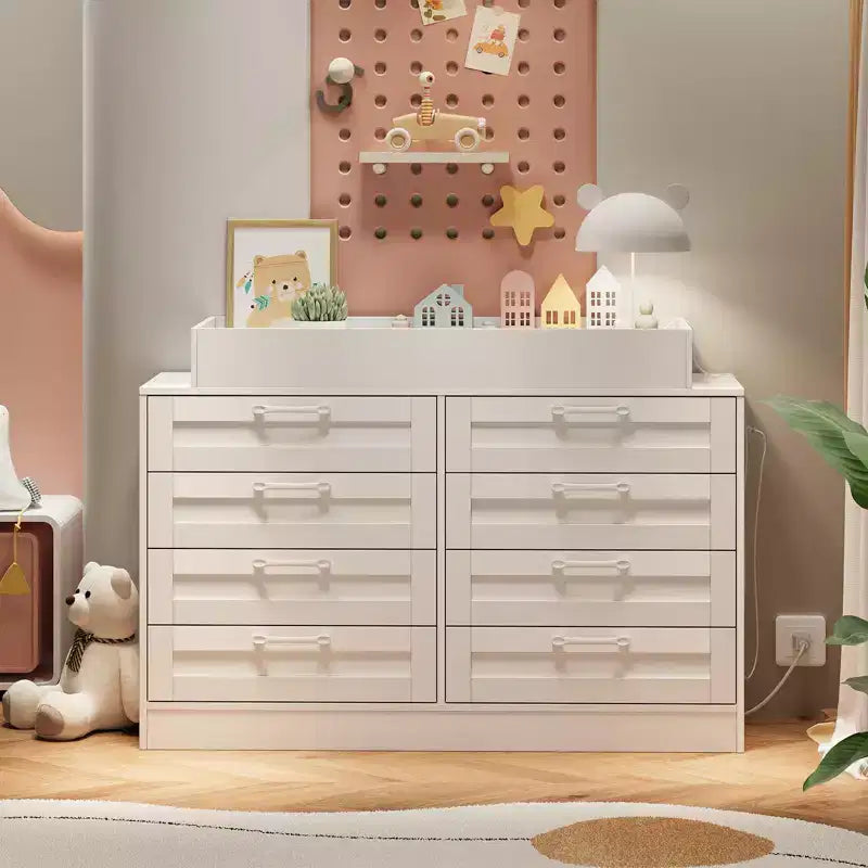Comò fasciatoio con 8 cassetti in legno, comò classico per cameretta, mensole fasciatoio, fasciatoio multifunzionale, cassettiera per camera da letto