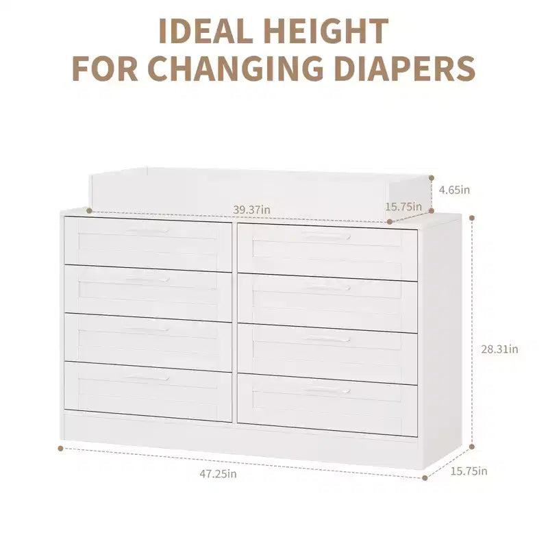 Comò fasciatoio con 8 cassetti in legno, comò classico per cameretta, mensole fasciatoio, fasciatoio multifunzionale, cassettiera per camera da letto