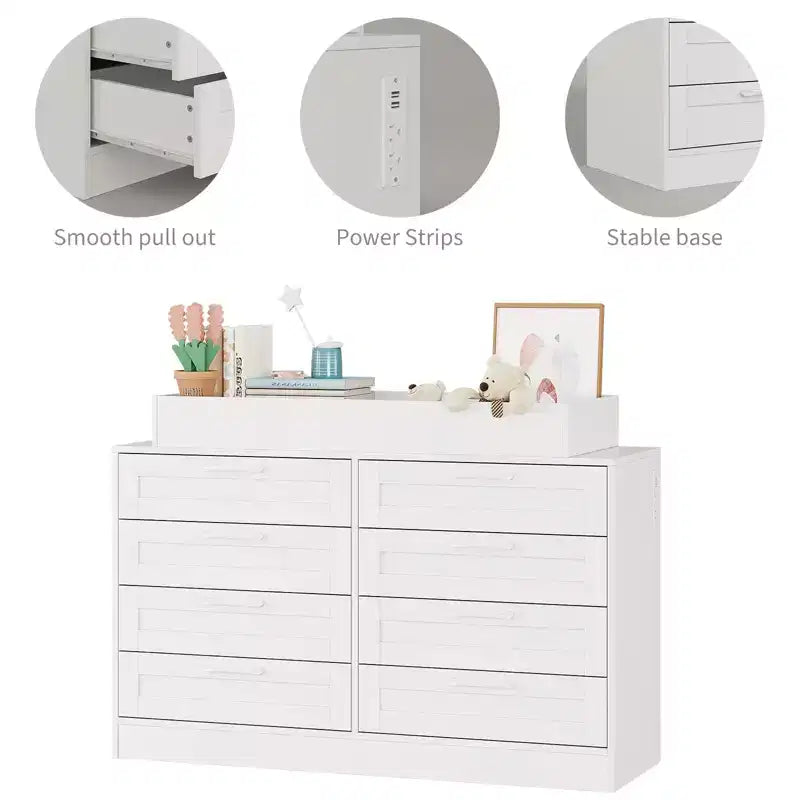 Comò fasciatoio con 8 cassetti in legno, comò classico per cameretta, mensole fasciatoio, fasciatoio multifunzionale, cassettiera per camera da letto