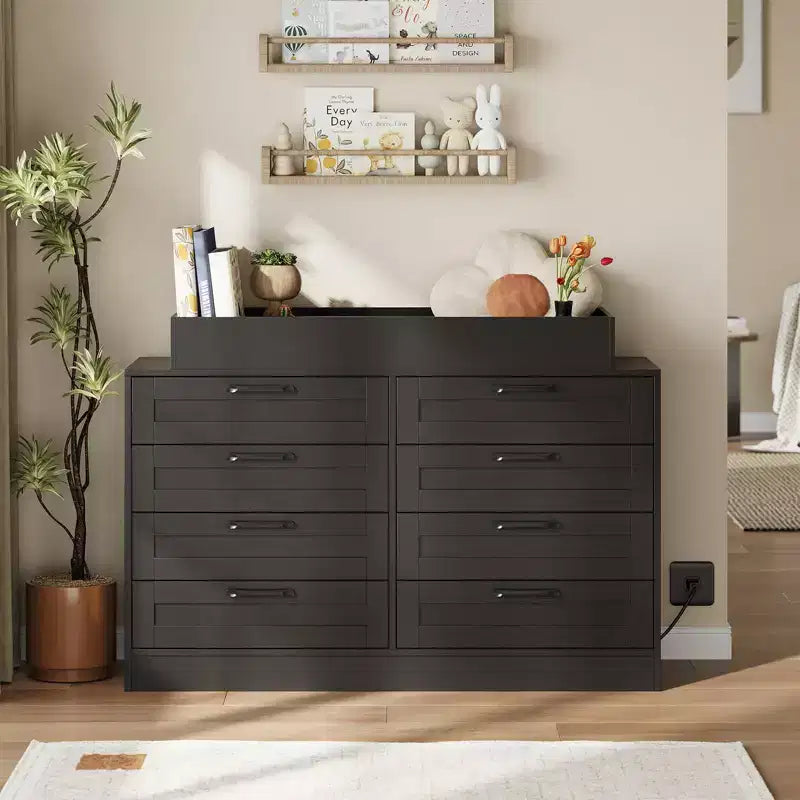Comò fasciatoio con 8 cassetti in legno, comò classico per cameretta, mensole fasciatoio, fasciatoio multifunzionale, cassettiera per camera da letto