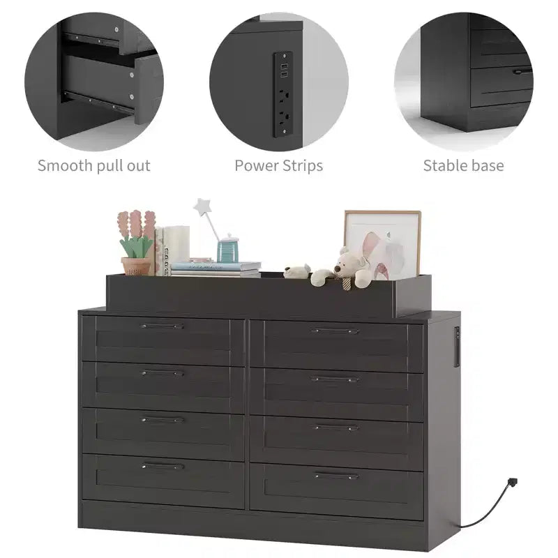 Comò fasciatoio con 8 cassetti in legno, comò classico per cameretta, mensole fasciatoio, fasciatoio multifunzionale, cassettiera per camera da letto