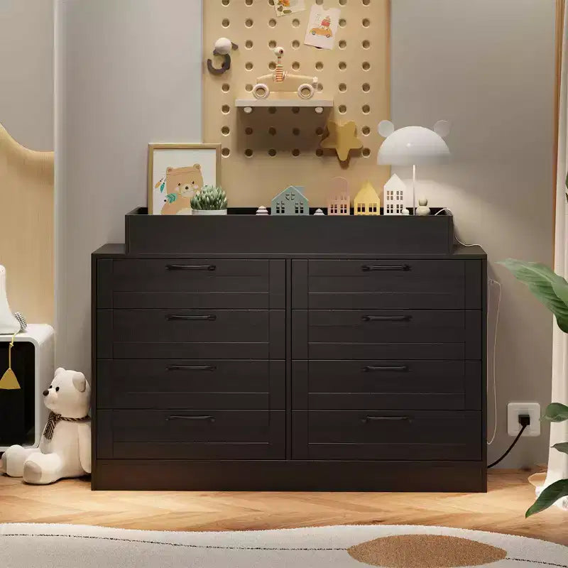 Comò fasciatoio con 8 cassetti in legno, comò classico per cameretta, mensole fasciatoio, fasciatoio multifunzionale, cassettiera per camera da letto