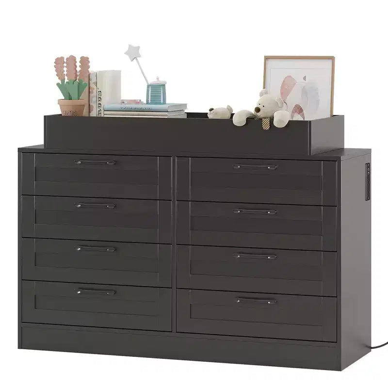 Comò fasciatoio con 8 cassetti in legno, comò classico per cameretta, mensole fasciatoio, fasciatoio multifunzionale, cassettiera per camera da letto