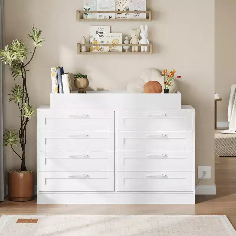 Comò fasciatoio con 8 cassetti in legno, comò classico per cameretta, mensole fasciatoio, fasciatoio multifunzionale, cassettiera per camera da letto