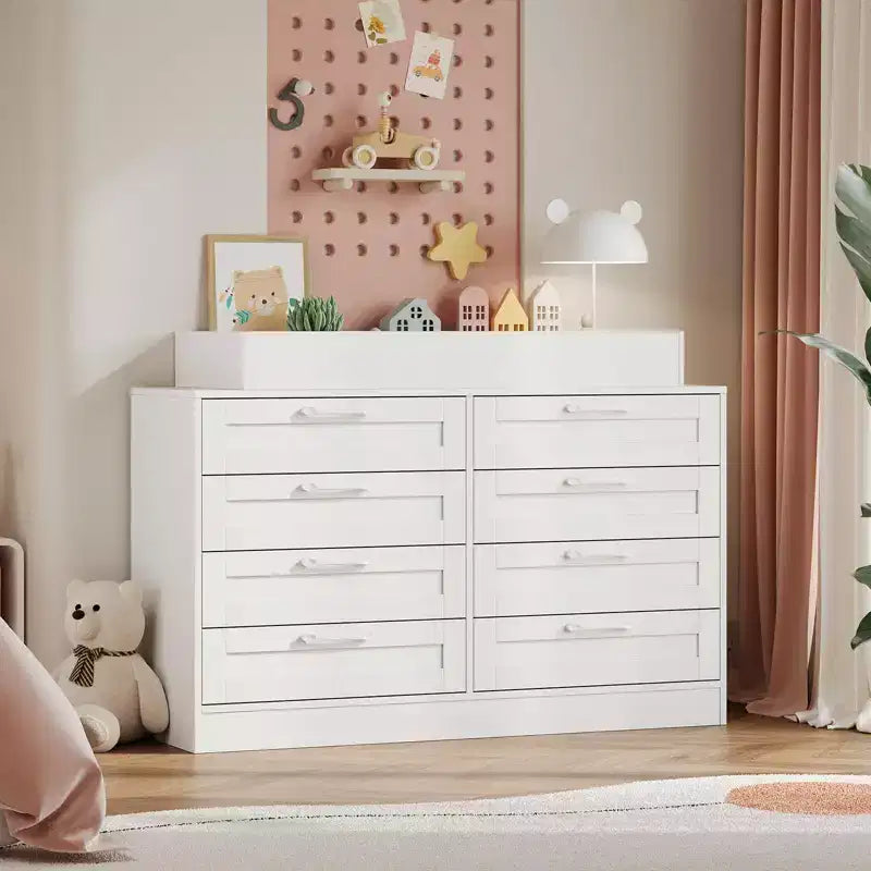 Comò fasciatoio con 8 cassetti in legno, comò classico per cameretta, mensole fasciatoio, fasciatoio multifunzionale, cassettiera per camera da letto