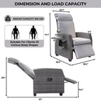 Indoor Outdoor Wicker Recliner Chair with Flip-Up Table Air Pump 155 Lay Flat, Adjustable Wicker Lounge Recliner Chair with Backrest and Footrest
