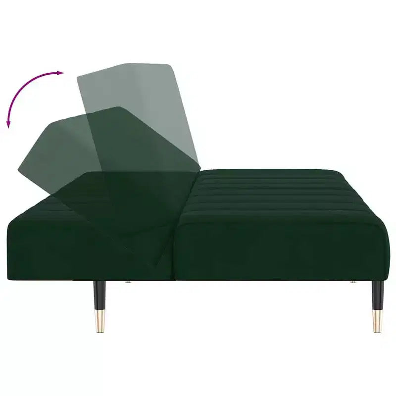 vidaXL 2-Seater Sofa Bed - Dark Green Velvet Upholstered Loveseat, Multi-Functional Twin Sleeper for Living Room/Studio