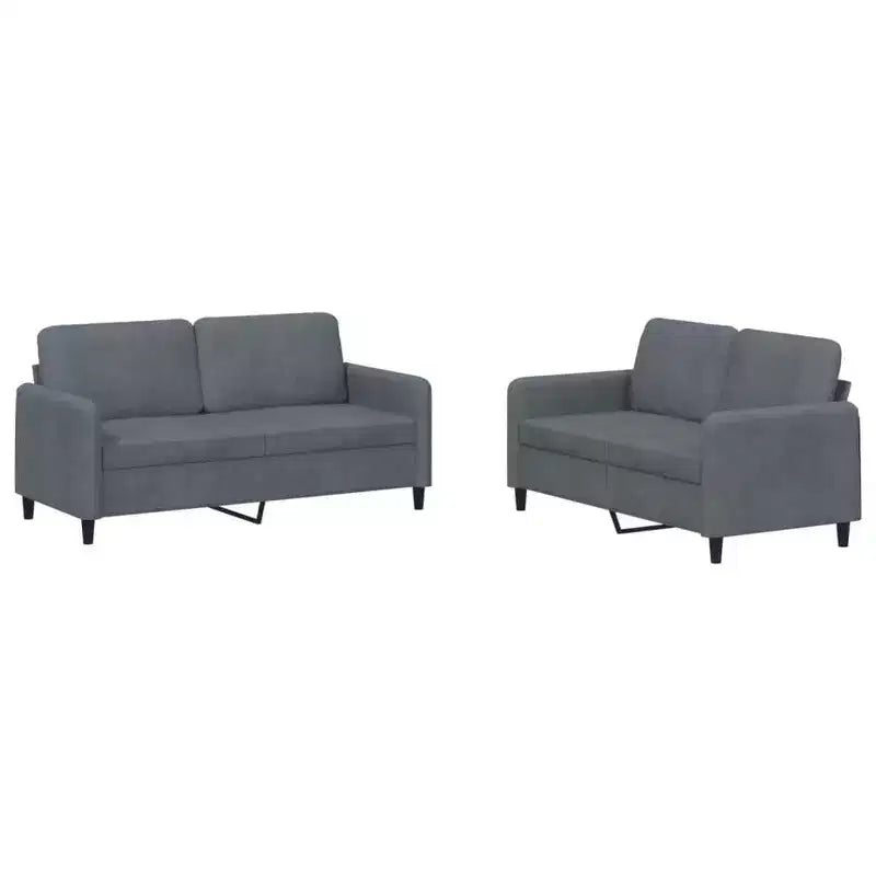 vidaXL 2 Piece Sofa Set in Dark Gray Velvet, Modern Style Comfortable Seating with Sturdy Frame, Perfect for Living Room or Office