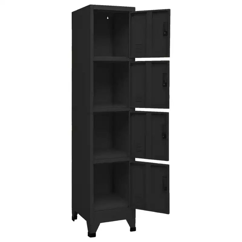 vidaXL Locker Cabinet Black | 15x17.7x70.9 | Steel | 4 Lockable Doors | Air Vents | Name Tag Holders | Perfect for Office, School, and Home