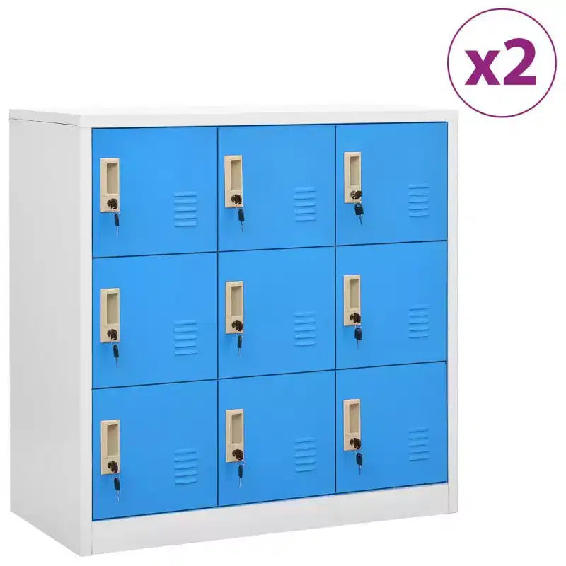 vidaXL Armadietti multiuso (2 pz) in acciaio grigio e blu | Contenitori industriali con scomparti multipli | Mobile schedario con serrature