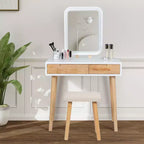ELECWISH 31.5 Wood Vanity Desk Set with LED Mirror & Stool - 3-Way Lighting, 2 Drawers, Soft-Padded Seat