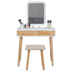 ELECWISH 31.5 Wood Vanity Desk Set with LED Mirror & Stool - 3-Way Lighting, 2 Drawers, Soft-Padded Seat