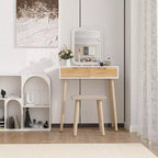 ELECWISH 31.5 Wood Vanity Desk Set with LED Mirror & Stool - 3-Way Lighting, 2 Drawers, Soft-Padded Seat