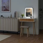 ELECWISH 31.5 Wood Vanity Desk Set with LED Mirror & Stool - 3-Way Lighting, 2 Drawers, Soft-Padded Seat