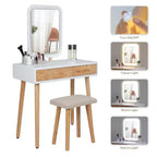 ELECWISH 31.5 Wood Vanity Desk Set with LED Mirror & Stool - 3-Way Lighting, 2 Drawers, Soft-Padded Seat