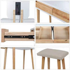 ELECWISH 31.5 Wood Vanity Desk Set with LED Mirror & Stool - 3-Way Lighting, 2 Drawers, Soft-Padded Seat