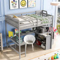 Whisen Full Size Loft Bed with Desk and Three-Tier Storage Shelves,and Storage Staircase