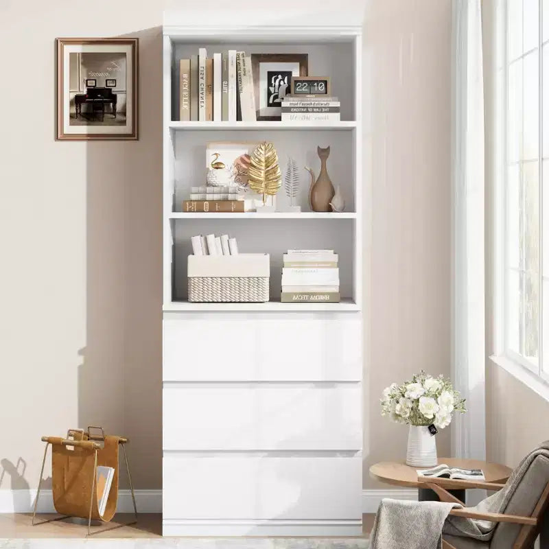 70 Inches Bookcase with Drawers, Tall Bookshelf Farmhouse Bookcases Wooden Deep Bookshelves Storage Cabinet Organizer for Living Room, Study, Kitchen