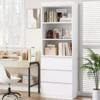 70 Inches Bookcase with Drawers, Tall Bookshelf Farmhouse Bookcases Wooden Deep Bookshelves Storage Cabinet Organizer for Living Room, Study, Kitchen