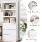 70 Inches Bookcase with Drawers, Tall Bookshelf Farmhouse Bookcases Wooden Deep Bookshelves Storage Cabinet Organizer for Living Room, Study, Kitchen