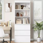 70 Inches Bookcase with Drawers, Tall Bookshelf Farmhouse Bookcases Wooden Deep Bookshelves Storage Cabinet Organizer for Living Room, Study, Kitchen