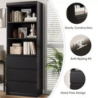 70 Inches Bookcase with Drawers, Tall Bookshelf Farmhouse Bookcases Wooden Deep Bookshelves Storage Cabinet Organizer for Living Room, Study, Kitchen