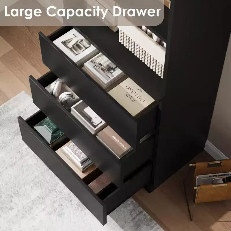 70 Inches Bookcase with Drawers, Tall Bookshelf Farmhouse Bookcases Wooden Deep Bookshelves Storage Cabinet Organizer for Living Room, Study, Kitchen