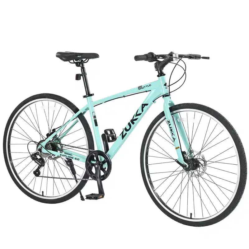 NAYSAYE Bicicletta ibrida 7 velocità Mountain Bike telaio in alluminio freni a doppio disco per adulti e bambini, 64.57*25.19*37.79