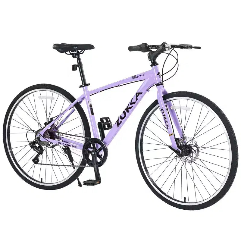 NAYSAYE Bicicletta ibrida 7 velocità Mountain Bike telaio in alluminio freni a doppio disco per adulti e bambini, 64.57*25.19*37.79