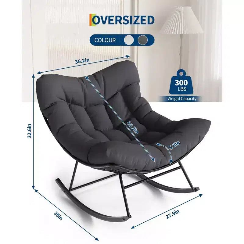 Sedia a Dondolo Papasan con Cuscino Spesso - Poltrona Lounge in Rattan per Interni Esterni Soggiorno Balcone