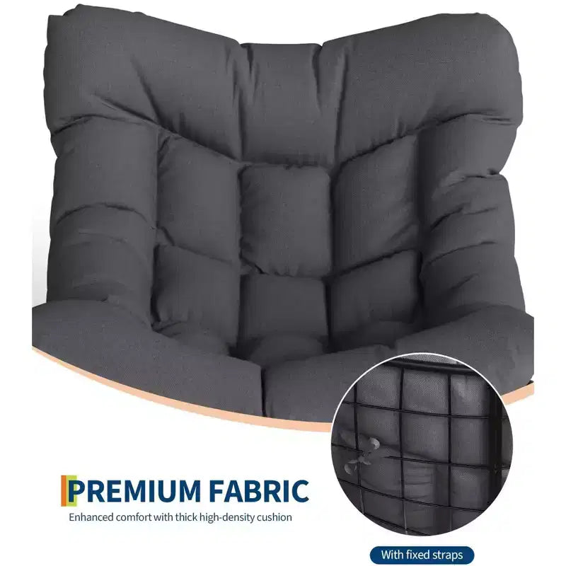 Sedia a Dondolo Papasan con Cuscino Spesso - Poltrona Lounge in Rattan per Interni Esterni Soggiorno Balcone