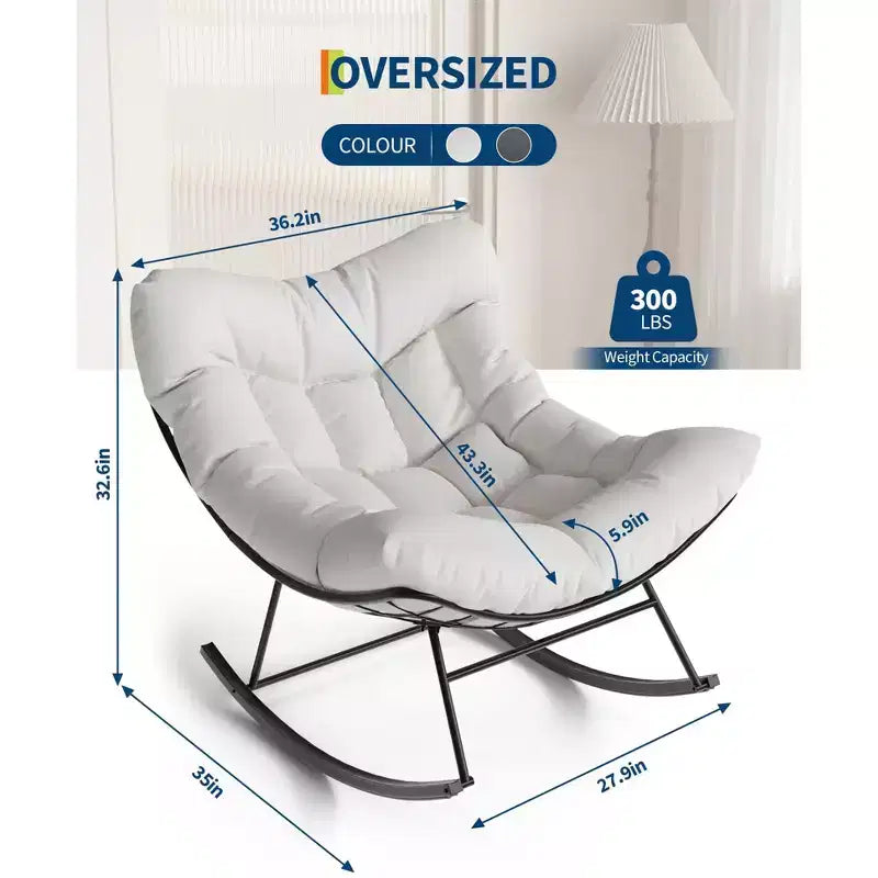 Sedia a Dondolo Papasan con Cuscino Spesso - Poltrona Lounge in Rattan per Interni Esterni Soggiorno Balcone
