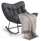 Papasan Rocking Chair with Thick Cushion - Rattan Lounge Chair for Indoor Outdoor Living Room Balcony