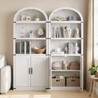 Acekool Libreria ad arco a 5 ripiani, scaffale espositivo in legno stile rustico alto 182 cm, scaffale portaoggetti con dettagli in metallo per soggiorno, ufficio, bianco