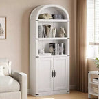 Acekool Libreria ad arco a 5 ripiani, scaffale espositivo in legno stile rustico alto 182 cm, scaffale portaoggetti con dettagli in metallo per soggiorno, ufficio, bianco