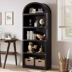 Acekool Libreria ad arco a 5 ripiani, scaffale espositivo in legno stile rustico alto 182 cm, scaffale portaoggetti con dettagli in metallo per soggiorno, ufficio, bianco