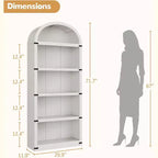 Acekool Libreria ad arco a 5 ripiani, scaffale espositivo in legno stile rustico alto 182 cm, scaffale portaoggetti con dettagli in metallo per soggiorno, ufficio, bianco