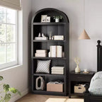 Acekool Libreria ad arco a 5 ripiani, scaffale espositivo in legno stile rustico alto 182 cm, scaffale portaoggetti con dettagli in metallo per soggiorno, ufficio, bianco